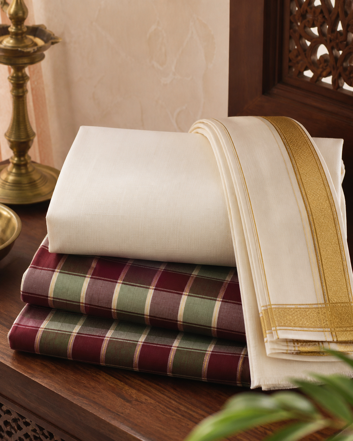Maroon Green Lungi Shirt Set